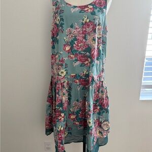Ewa I Walla Floral Dress medium Cotton Teal Patch Pockets Cottagecore Feminine